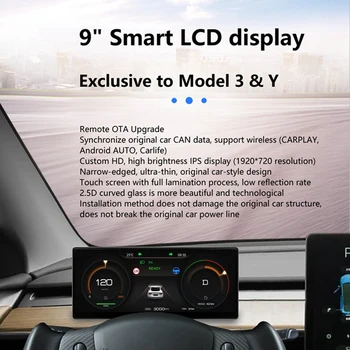 9-дюймовый HD Сенсорный экран HUD для Tesla Model 3 Model Y 2017-2023 Carplay Android AUTO Bluetooth Wifi (для AMD Ryzen + Atom)