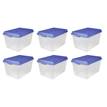 72 Qt. Прозрачный пластиковый контейнер для хранения с синей подъемной крышкой, 6 упаковок, прочный и долговечный, 24,04 X 16,81 X 14,24 дюйма