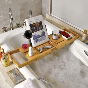 Лоток для ванной комнаты, Бамбуковые Выдвижные Многофункциональные Деревянные Лотки, Книжный держатель в современном стиле