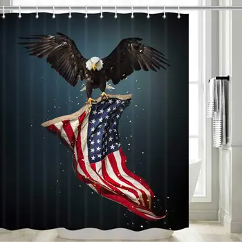 Американский флаг душ занавес День Независимости летающий белоголовый орлан с Американский флаг ванная комната занавески, декор США Патриотический Орел