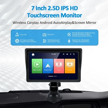 Автомобильный проигрыватель Мультимедийный видеоплеер Универсальный 7-дюймовый автомобильный радиоприемник Беспроводной Carplay и Android Auto Touch Screen Bluetooth
