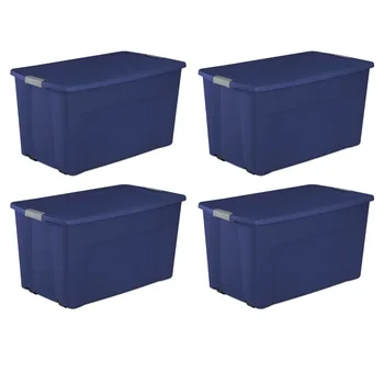 Большие пластиковые ящики для хранения на колесиках - 45 галлонов, комплект из 4 штук, Stadium Blue