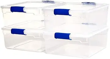Пластиковые Многоцелевые Штабелируемые контейнеры для хранения Qt с надежными защелкивающимися крышками для организации дома или офиса, прозрачные (4 упаковки