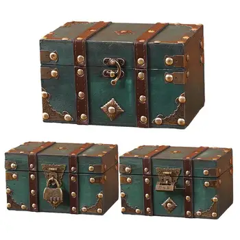 Деревянный ящик для хранения в стиле Ретро, Винтажные Декоративные сундуки для драгоценностей с замком, Антикварный Пиратский сундук, домашний декор, реквизит для фотосъемки.