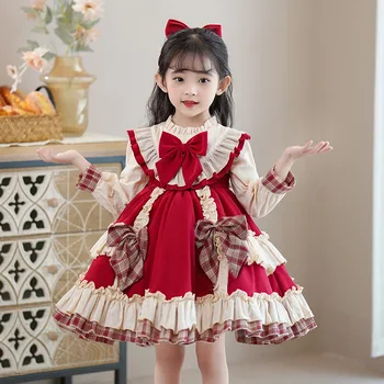 Детское платье принцессы на день рождения для девочек, новинка 2023 года, осенне-зимнее платье для маленьких девочек, юбка-пузырек в западном стиле