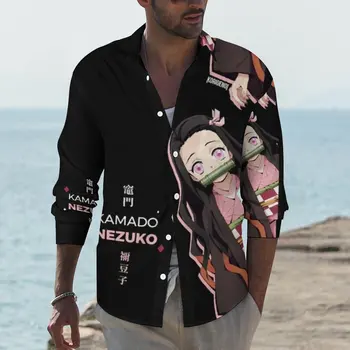Рубашка Незуко Повседневные рубашки Японского Аниме С длинным рукавом На заказ Y2K Блузки Осенняя Ретро Одежда Оверсайз