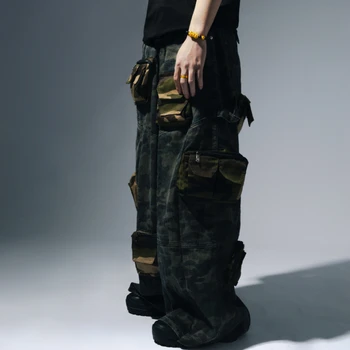 Персонализированные Мужские украшения в стиле панк, Хип-Хоп, Уличные Объемные Карманные украшения, Свободные Широкие брюки, Женские брюки