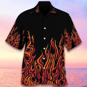 Летняя мужская рубашка с рисунком пламени, 3D-принт, высококачественная Гавайская Кубинская одежда, повседневный воротник, Праздничный повседневный дизайнер с короткими рукавами