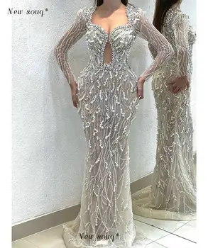 Арабские кристаллы, жемчуг, расшитые бисером Вечерние платья с длинными рукавами Для официальных мероприятий, Элегантные платья для женщин, Свадебная вечеринка на заказ