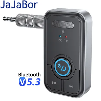 JaJaBor Автомобильный комплект громкой связи Bluetooth, адаптер приемника 3,5 мм AUX, беспроводной передатчик и приемник 2 в 1, музыкальный MP3-плеер