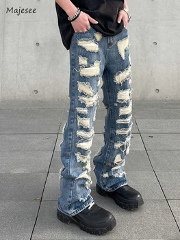 Мужские джинсы для отдыха, Дышащая уличная одежда, Летняя Прямая универсальная Одежда для подростков, Сломанный Городской Мальчик в японском стиле, Красивый