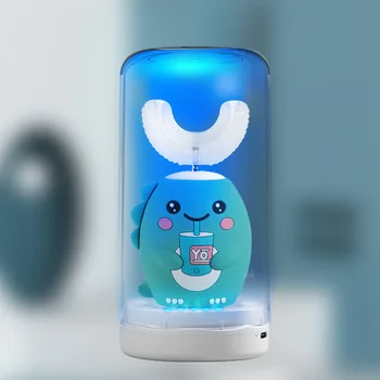 U-образная детская звуковая электрическая зубная щетка, мультфильм для детей, 360 ° Автоматические умные силиконовые зубные щетки, перезаряжаемые синим светом