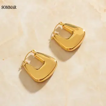 Подарок пары SOMMAR Позолоченные серьги-кольца Maiden из нержавеющей стали, металлические Геометрические серьги U-образной формы, женские серьги-украшения