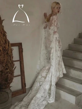 Свадебные платья для женщин 2024 Легкие Свадебные платья в стиле ретро с длинными рукавами в виде сердечка, Кружевные аппликации, халаты с открытой спиной, Vestidos De Novia