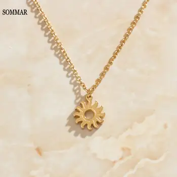 SOMMAR 2020 Горячие ожерелья и подвески для девочек с золотым наполнением 18 кг, простые, ретро, маленькие солнечные многослойные ожерелья, ювелирные аксессуары