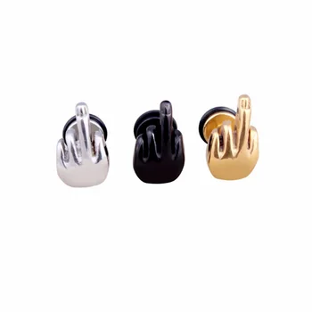 Уникальные серьги-гвоздики в форме среднего пальца в стиле панк для мужчин и женщин, Ювелирные изделия из нержавеющей стали