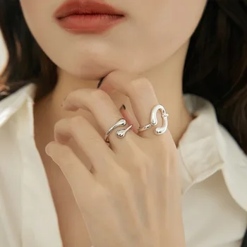 MEETSOFT Стерлинговое серебро 925 пробы с геометрическим рисунком неправильной С-образной формы, открывающее кольцо для женщин, ювелирные украшения в стиле хип-хоп, подарочная прямая доставка