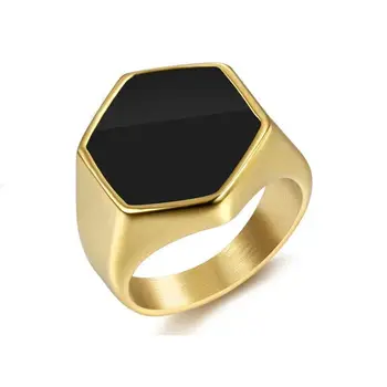 Модные кольца-печатки с шестигранной печаткой из черной эмали для женщин и мужчин, кольцо с черным ониксом в стиле панк, ювелирный подарок в стиле хип-хоп для него