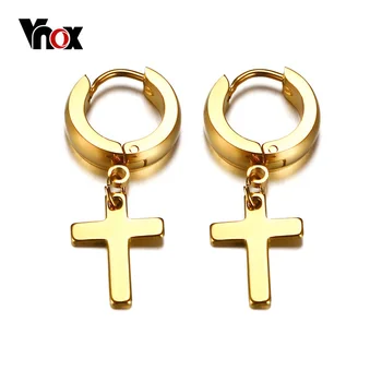 Серьги-кресты Vnox для женщин и мужчин, мужские серьги-гвоздики из нержавеющей стали золотого цвета, религиозные украшения