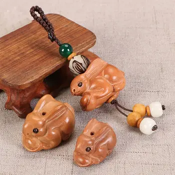 Брелки для ключей от автомобиля Ручной работы из персикового дерева, брелок для ключей, китайский Зодиак, подвеска в виде кролика, кольцо для мобильного телефона, Подвеска в китайском стиле