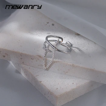 Кольца-цепочки с четырехконечной звездой MEWANRY для женщин, блестящий геометрический Темперамент, Очаровательные ювелирные изделия INS, открывающие День рождения, подарки